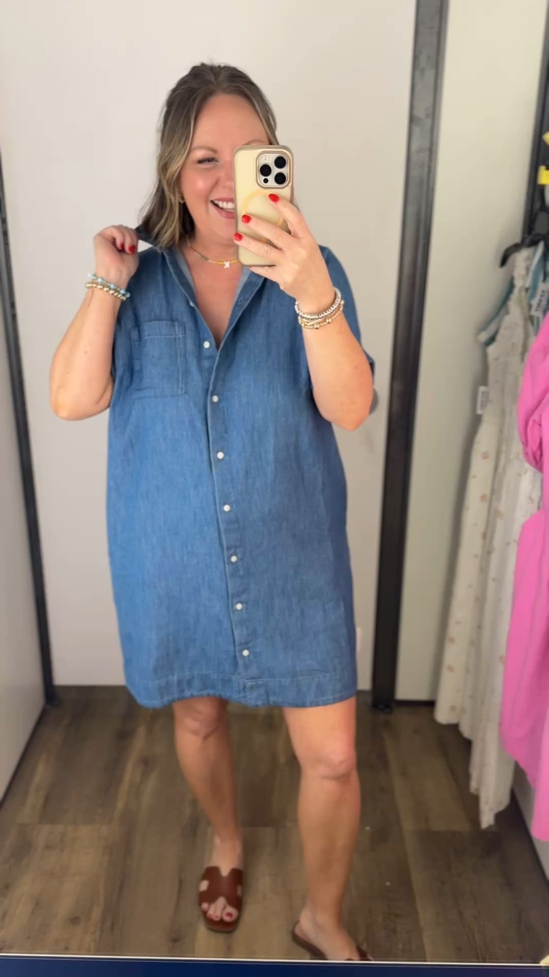 Size medium in this denim shirt dress 

#LTKFindsUnder50 #LTKOver40 #LTKMidsize