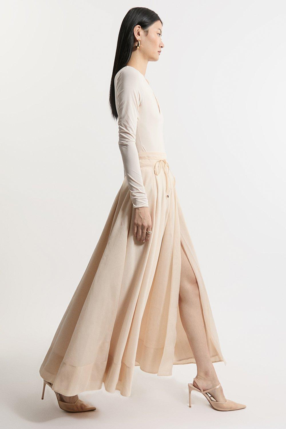 Organdie Split Woven Prom Midi Skirt | Karen Millen US