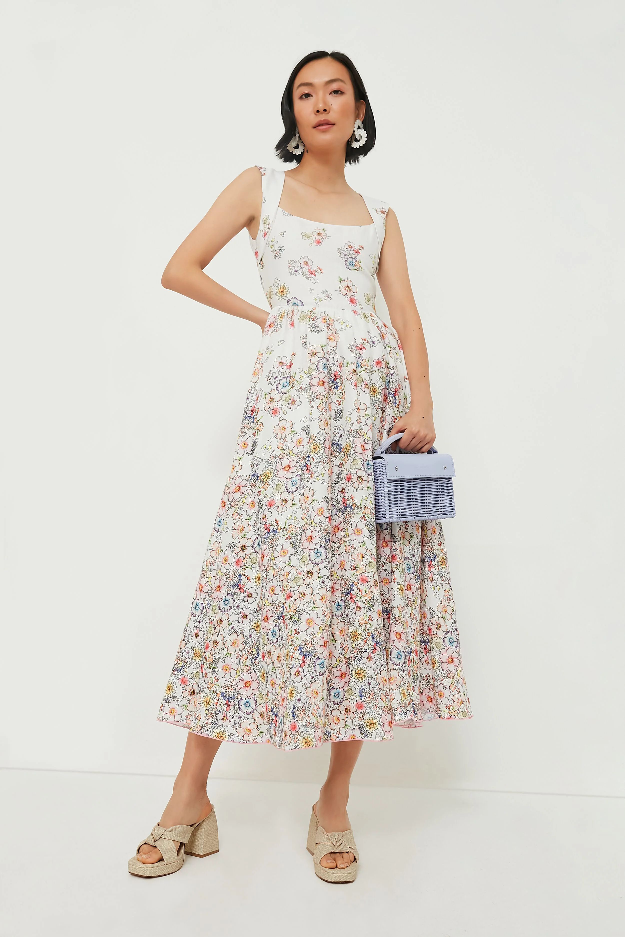 White and Flower Print Midi Dress | Tuckernuck (US)