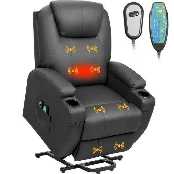 Homall Power Lift Recliner Chair PU Leather for Elderly with Massage and Heating Ergonomic, Black | Walmart (US)