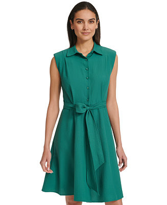 Calvin Klein Women's Sleeveless Tie-Waist Shirtdress - Macy's | Macy's