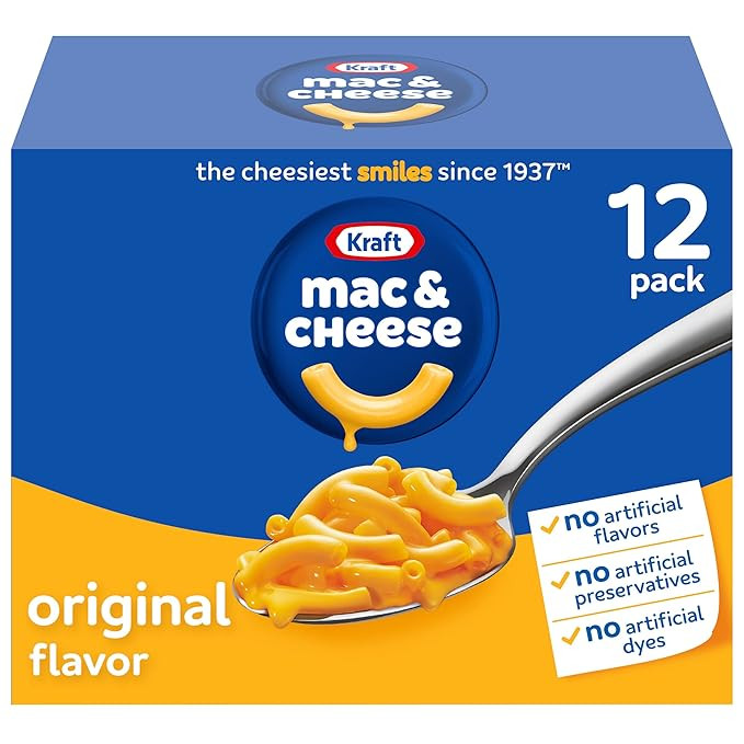 Kraft Mac and Cheese, 12 Boxes, for Easy Dinner or Dinner Sides, Original Flavor, No Artificial F... | Amazon (US)