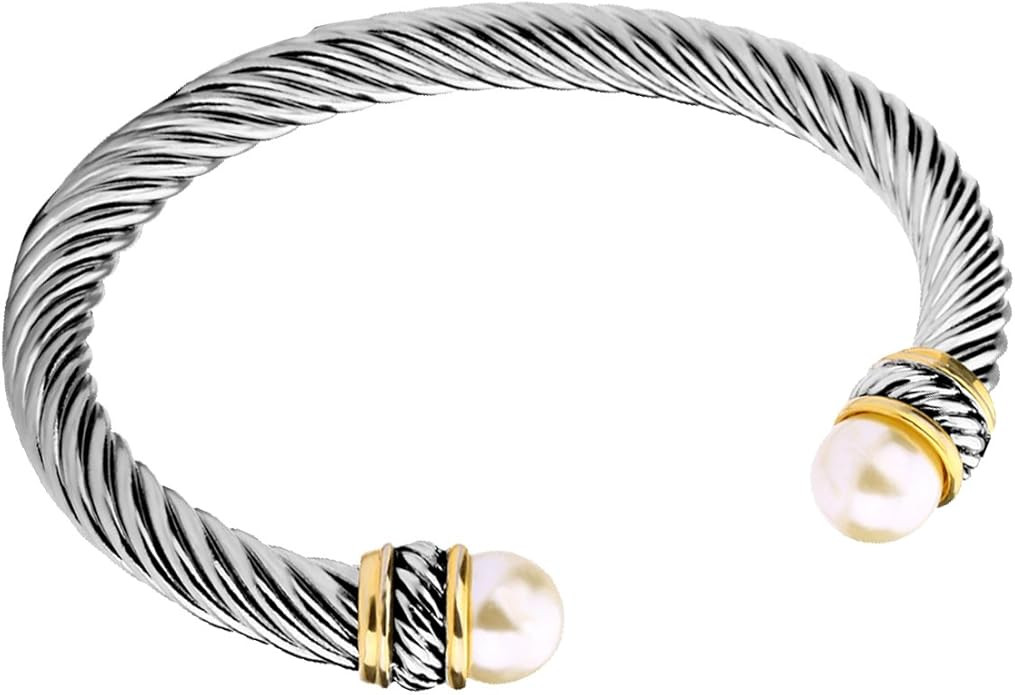 UNY Fashion Jewelry Brand Cable Wire Bangle Elegant Beautiful Imitation Pearl Valentine | Amazon (US)