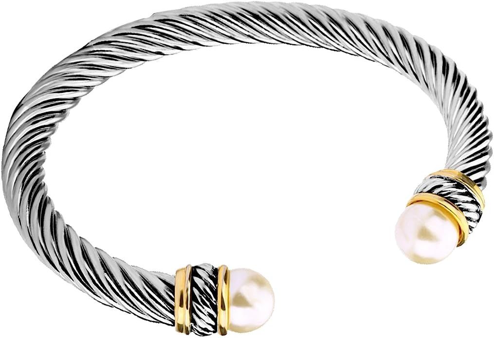 UNY Fashion Jewelry Brand Cable Wire Bangle Elegant Beautiful Imitation Pearl Valentine | Amazon (US)