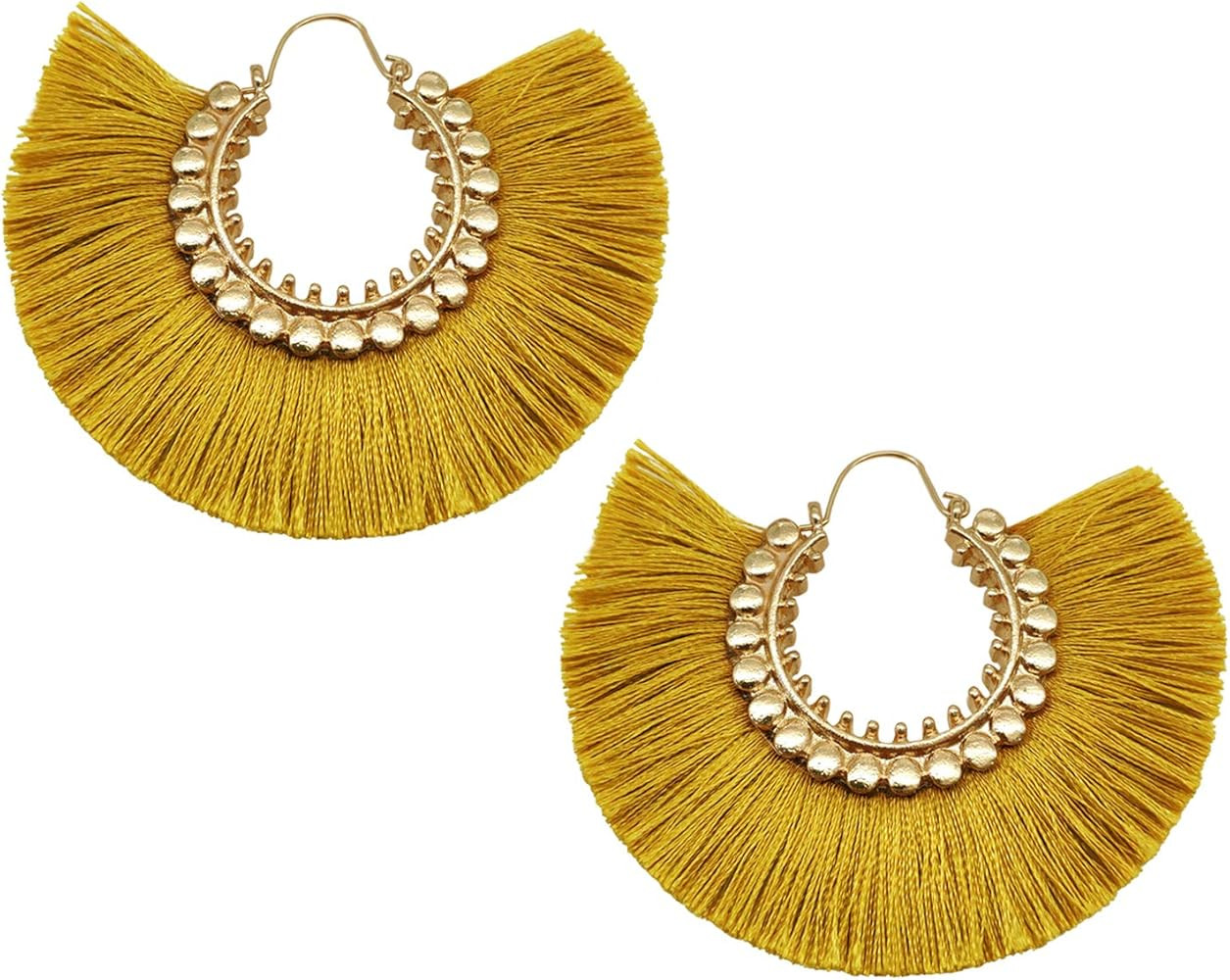 Tassel Hoop Earring Statement Thread Dangle Earrings Stylish Long Fringe Drop Earrings Lightweigh... | Amazon (US)