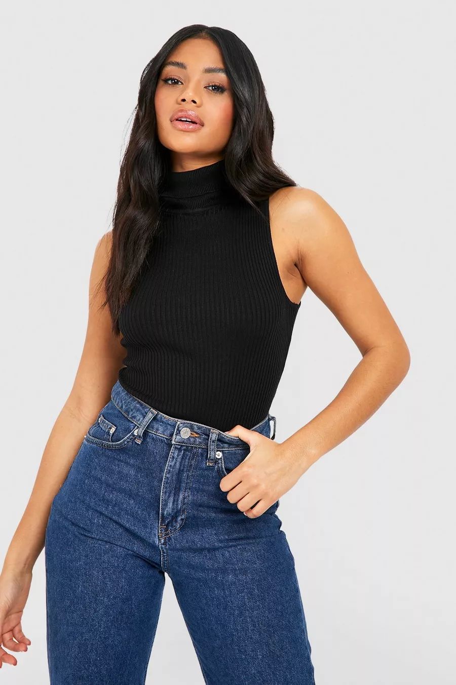 High Neck Rib Knit Sleeveless Bodysuit | Boohoo.com (US & CA)