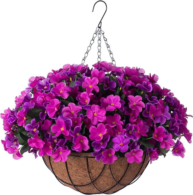 Artificial Hanging Flowers with 12" Basket Outdoor Spring Decor, Fake Hydrangea UV Resistant Arra... | Amazon (US)
