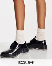 ASOS DESIGN Mall chunky lace up flat shoes in black | ASOS (Global)