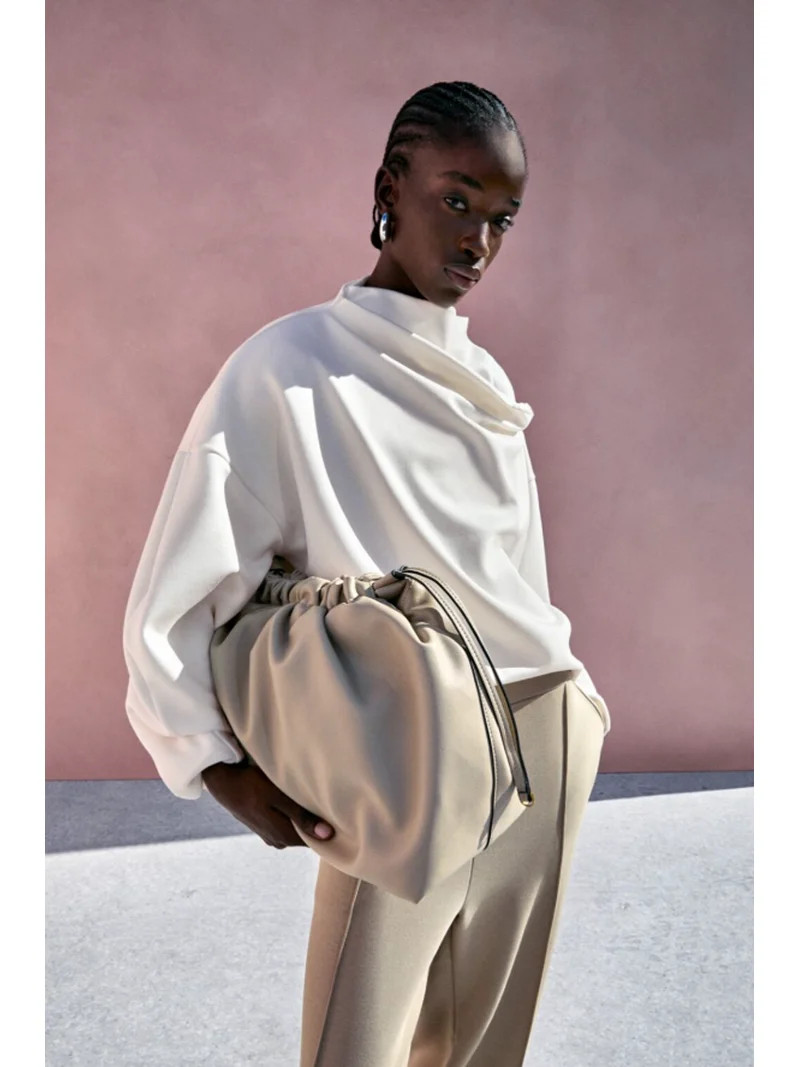 Scoop Women's Faux Leather Oversized Drawstring Pouch Tote, Almond Biscuit | Walmart (US)