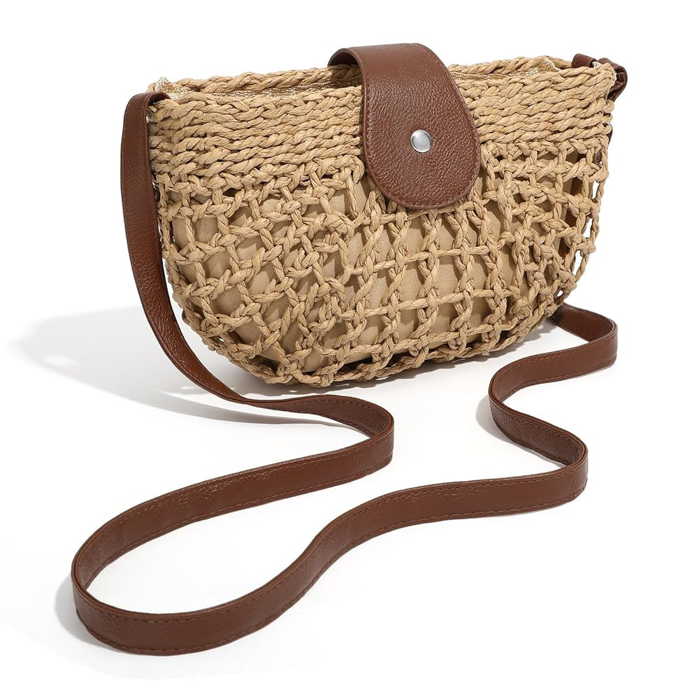 Straw Bag Beach Purse Summer Purses for Women Vacation Handbags Woven Crossbody Bags | Amazon (US)