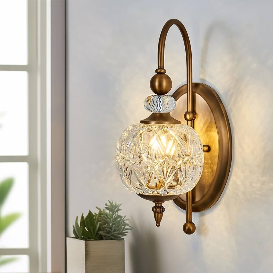 DAFKOS Vintage Wall Sconce Glass Globe LampShade Wall Light Mid Century G9 Bulb Vanity Light for ... | Amazon (US)