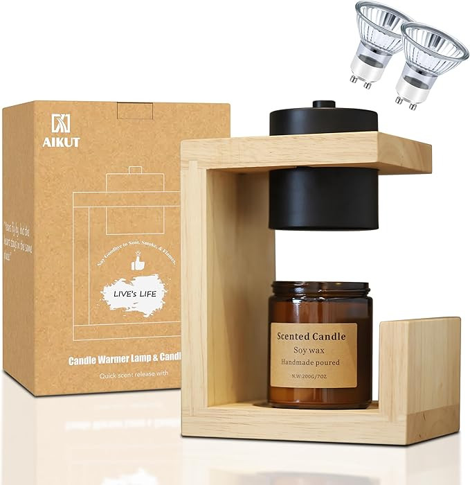 Candle Warmer Lamp, with 2 Bulbs,Timer & Dimmer,Simple Natural Wood,Compatible Up to 4.5 inch Can... | Amazon (US)