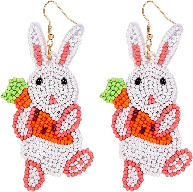 Easter Earrings for Women Statement Handmade Beaded Earrings Cute Bunny Dangle Earrings Trendy Boho  | Amazon (US)