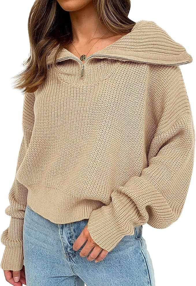 KIRUNDO 2022 Women's Fall Winter Long Sleeve 1/4 Zip Pullover Sweater Casual V Neck Ribbed Knitte... | Amazon (US)