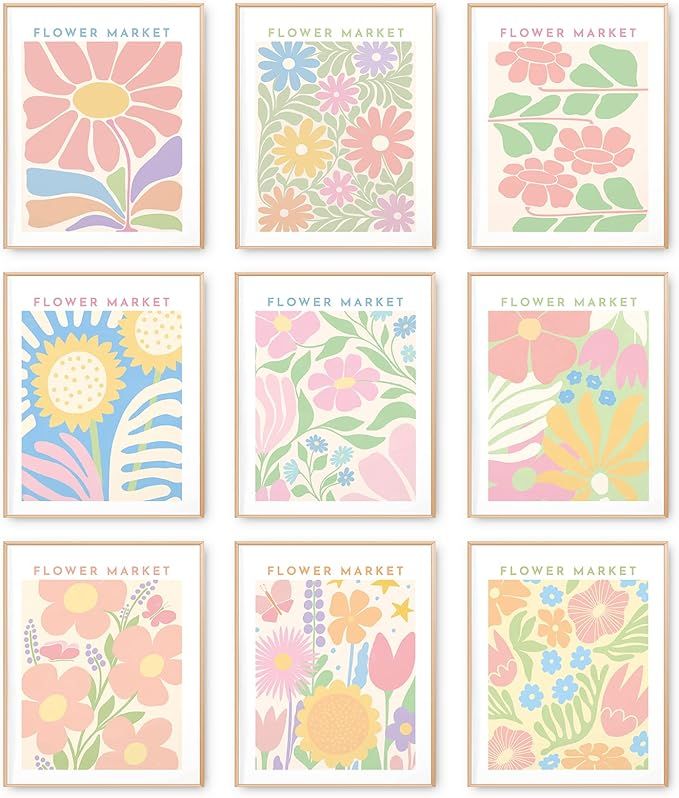 AnyDesign Flower Market Wall Art Prints 8 x 10 Inch Spring Floral Paper Art Posters Danish Pastel... | Amazon (US)