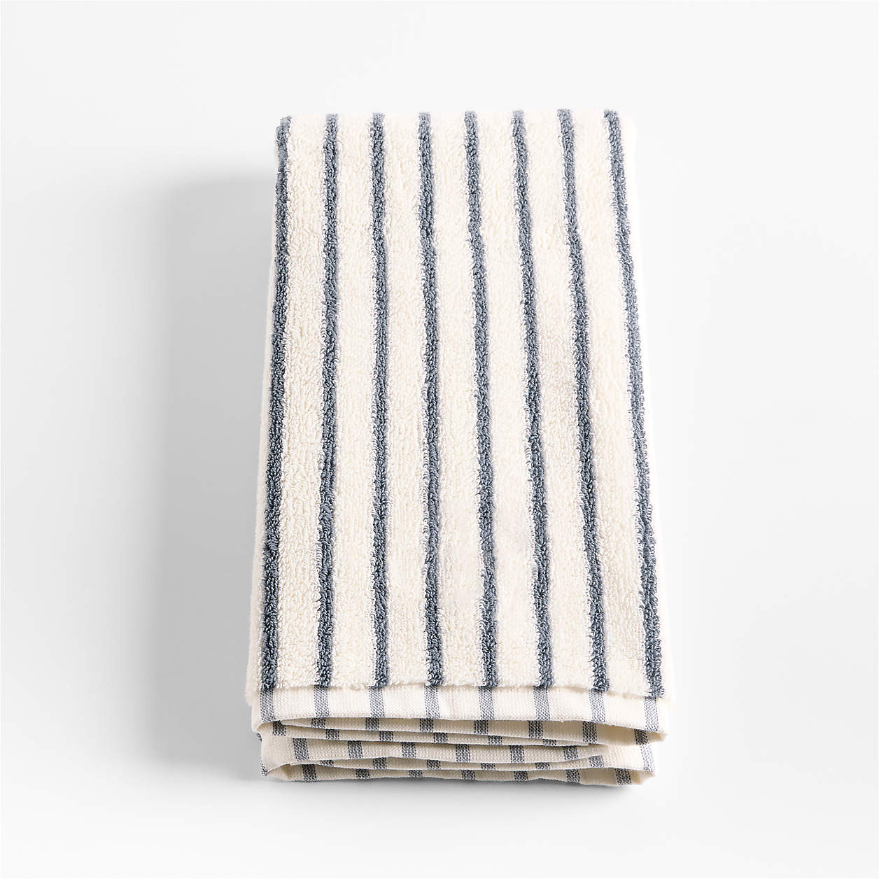 Organic Turkish Cotton Pampas Ivory and Evening Blue Stripe Hand Towel + Reviews | Crate & Barrel | Crate & Barrel