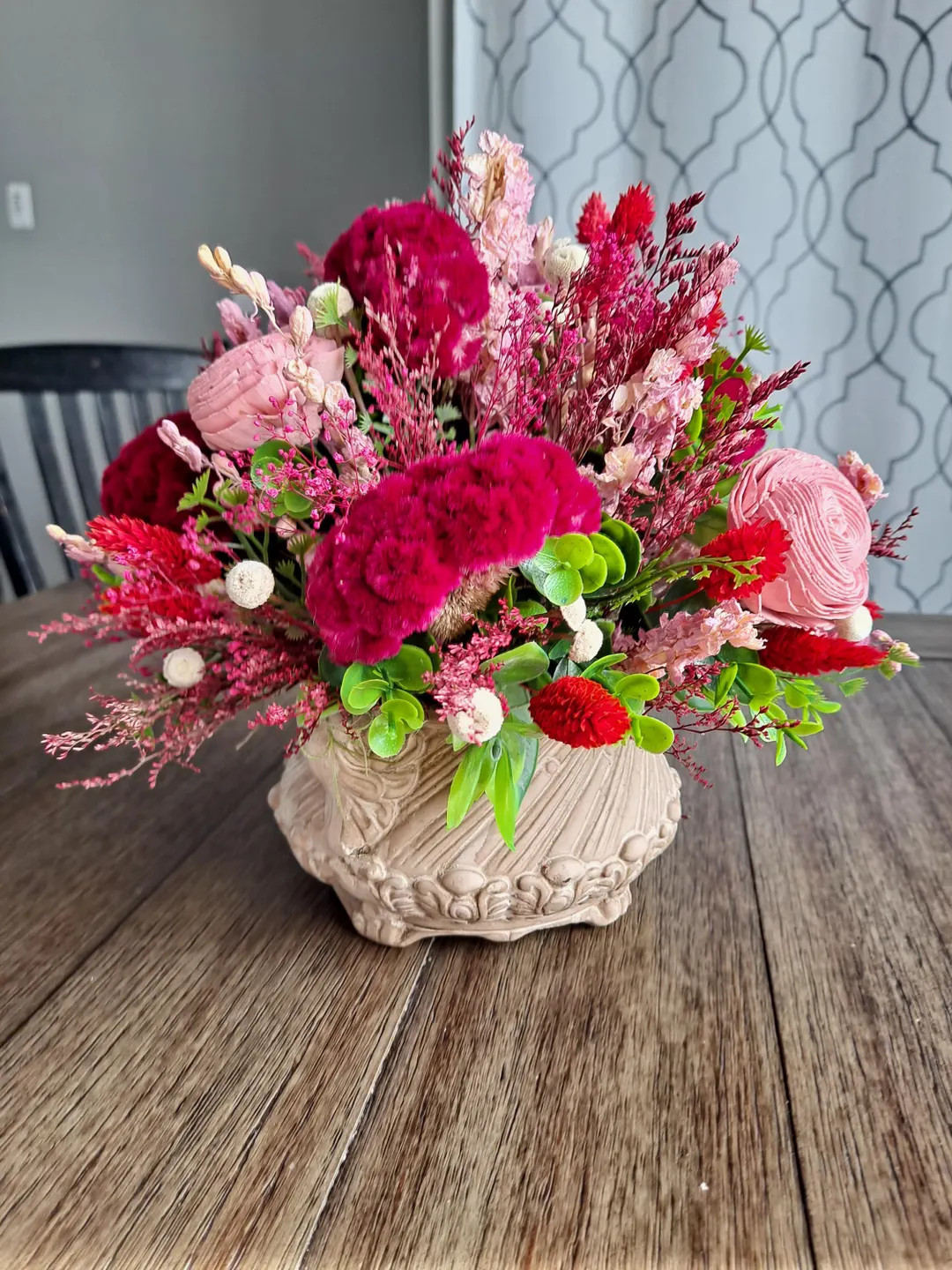 Dried Hot Pink and Burgundy Spring Flower Arrangement, Floral Centerpiece, Mother's Day Flowers -... | Etsy (US)