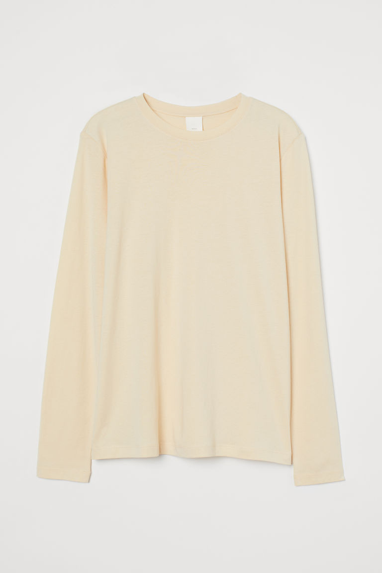 H & M - Long-sleeved Jersey Top - Beige | H&M (US + CA)