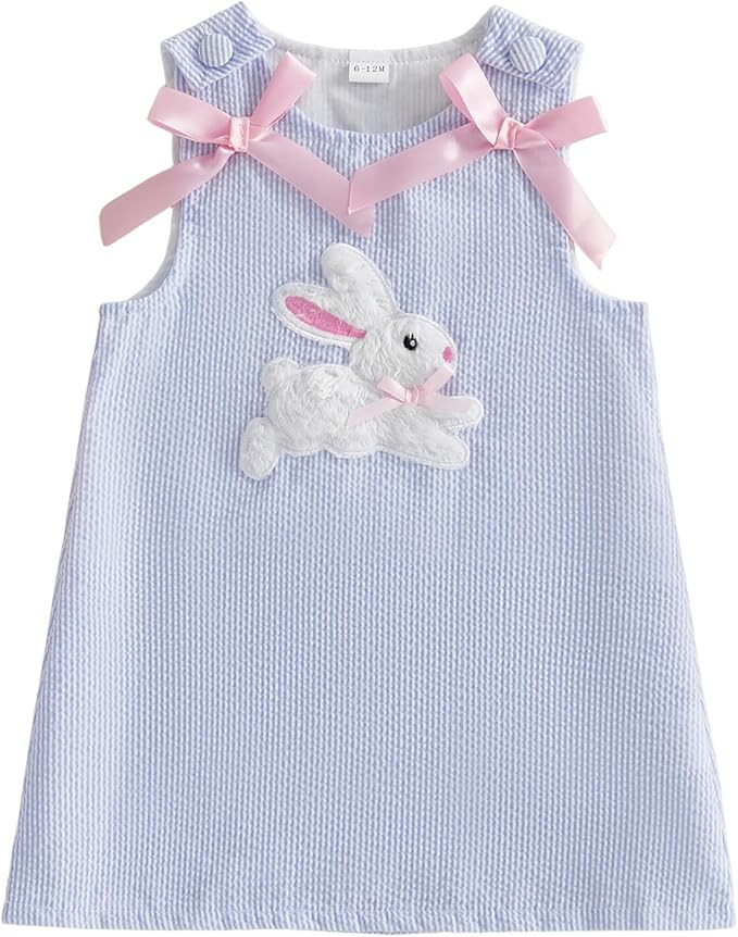 1-5Y Little Kids Toddler Baby Girl Easter Dress Sleeveless Bow Bunny Embroidery Stripe Dresses Su... | Amazon (US)