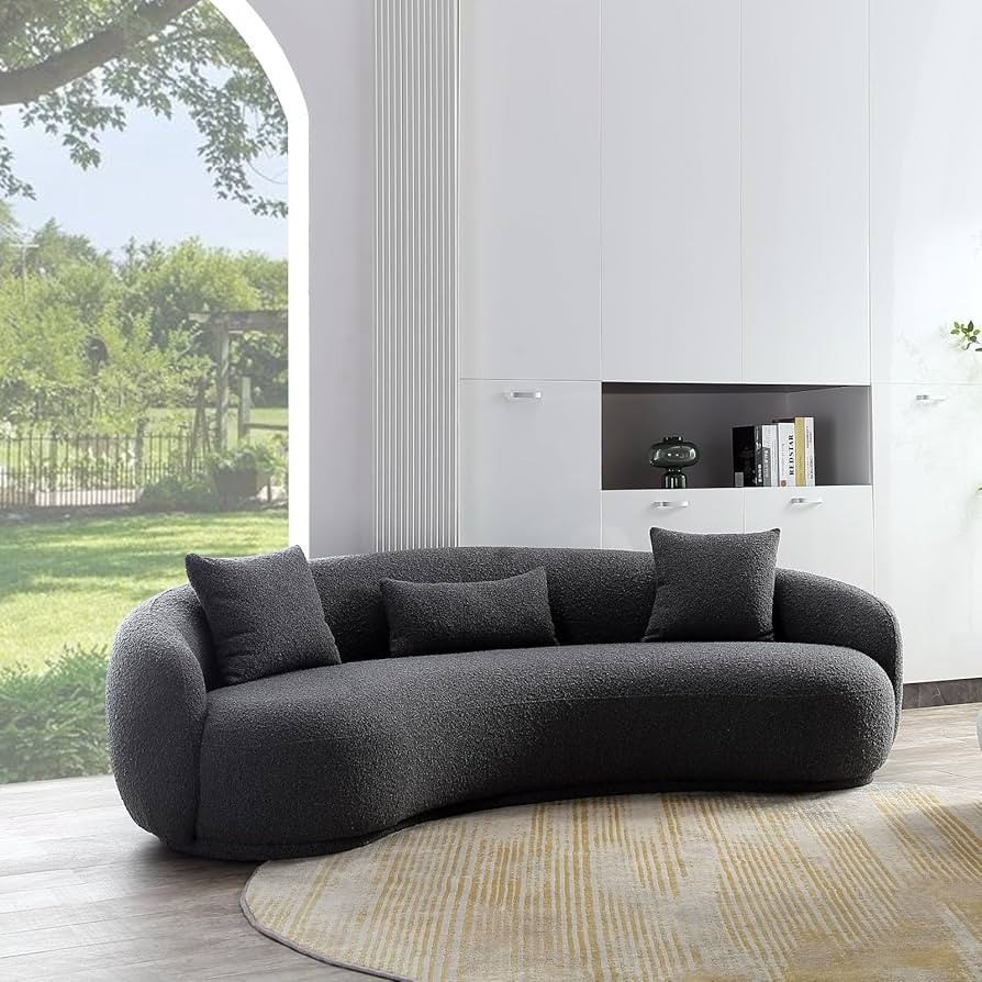 Acanva Mid Century Modern Curved Living Room Sofa, 4-Seat Boucle Fabric Couch for Bedroom, Office... | Amazon (US)