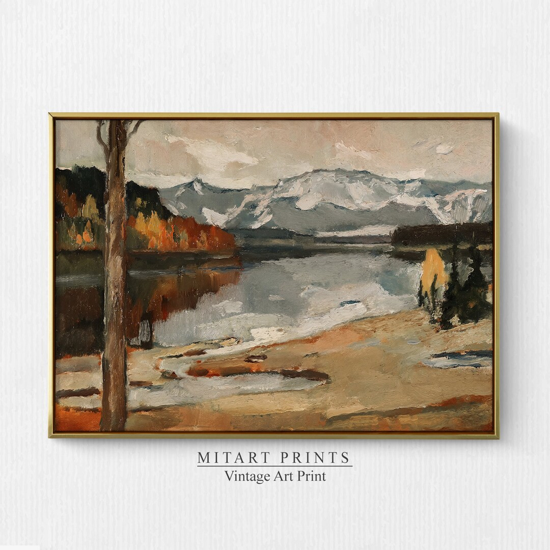 Antique Autumn Lake Painting, Vintage Autumn Landscape,  Fall Mountain Wall Art Print, Digital Do... | Etsy (US)