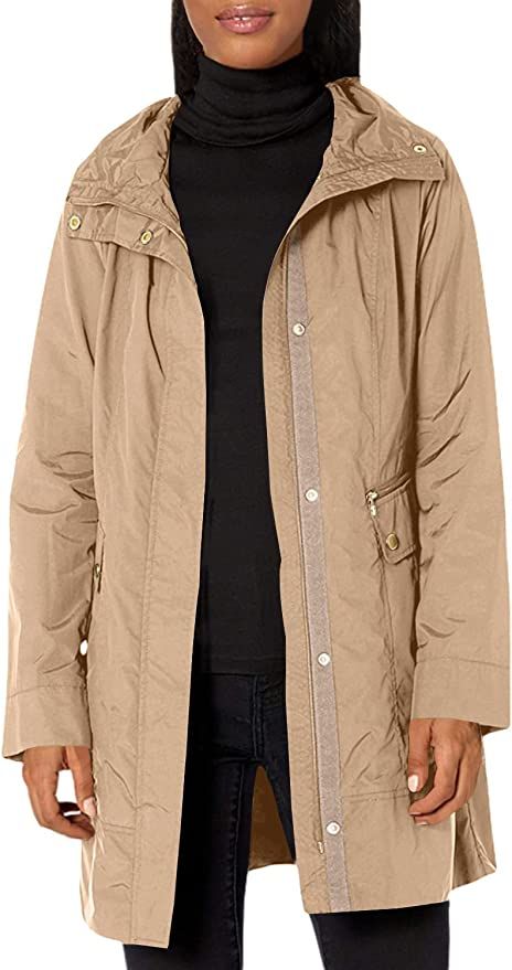 Cole Haan Women's Packable Hooded Rain Jacket with Bow | Amazon (US)