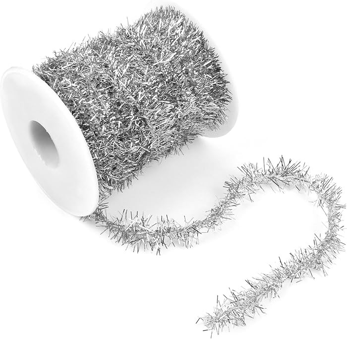 CCINEE Christmas Tinsel Garland, 65.6 FT Silver Glitter Ribbon Metallic Foil Thin Christmas Mini ... | Amazon (US)