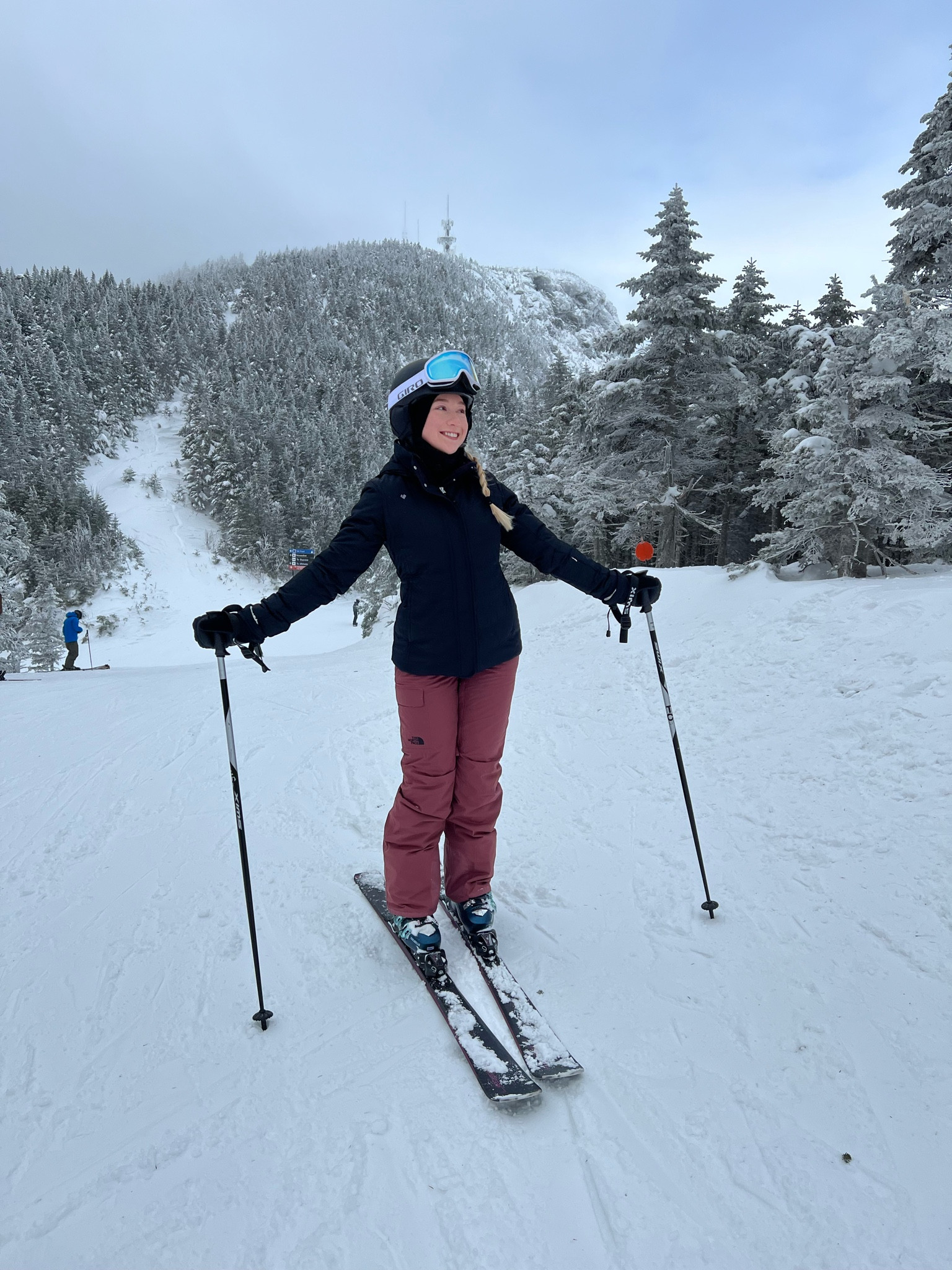 Ski outfit 🎿 ski trip style! Obermeyer jacket (wearing size 8) & The North Face insulated pants (wearing size women’s small). I’m 5’4”, 26”W, & 39”Hip for reference. Pants are little loose on my waist, slightly tighter on the hip area, but overall very comfy and cute! 

#LTKsalealert #LTKSeasonal #LTKSale