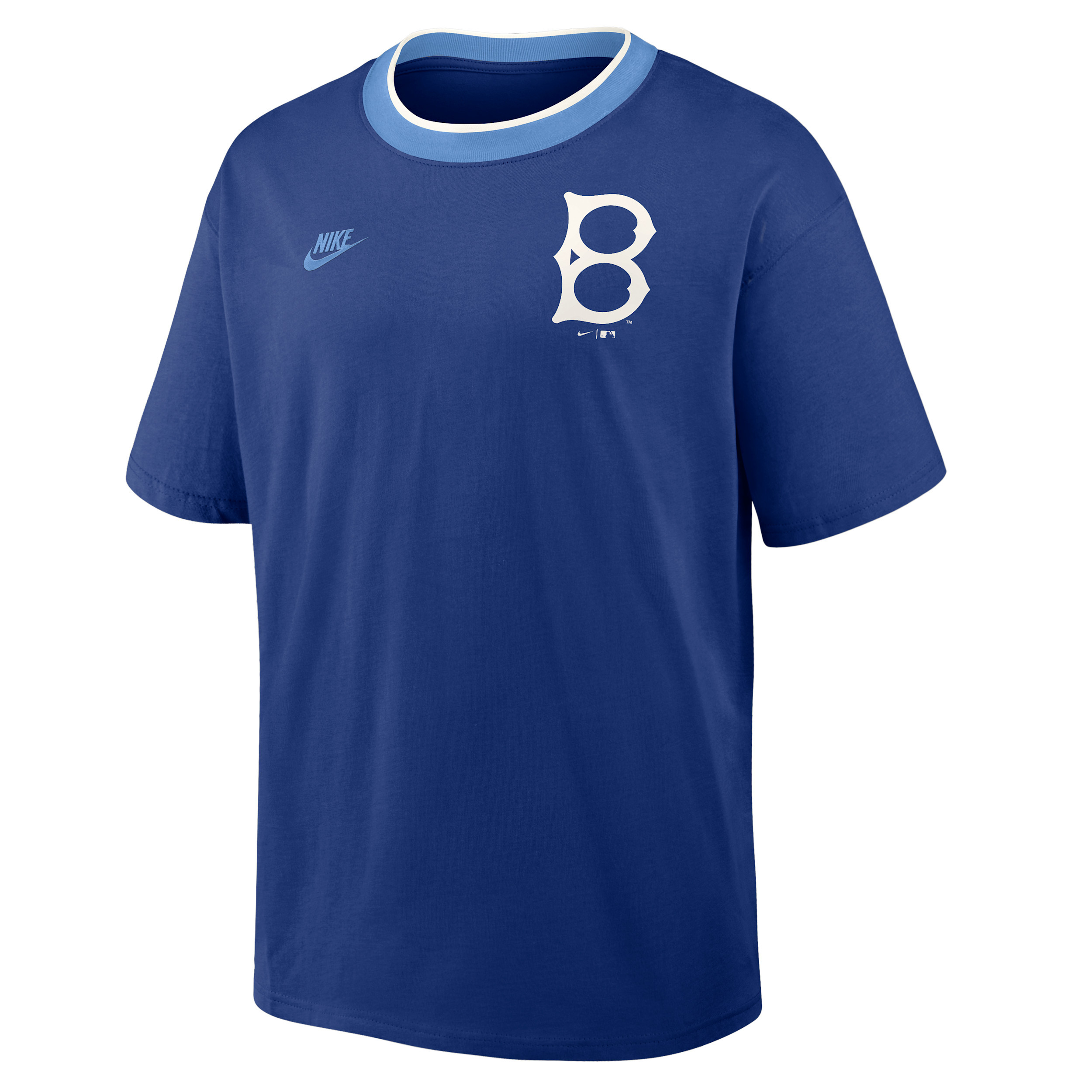 Brooklyn Dodgers Cooperstown Ringer Nike Men's MLB T-Shirt in Blue | 045Q0H65KB-N3R | Nike (US)