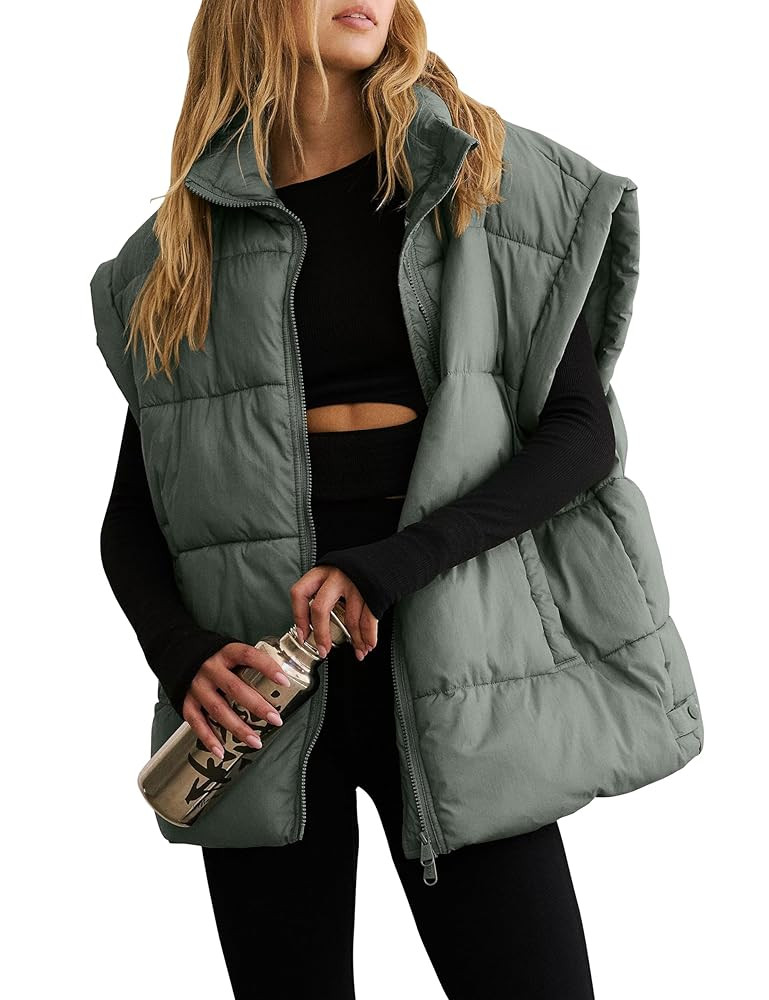 Women's Winter Crop Puffer Vest Lightweight Warm Flysleeve Stand Collar Padded Puffy Jackets Coat... | Amazon (US)