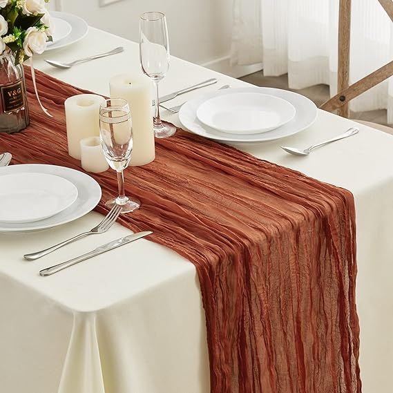 Fall Cheesecloth Table Runner - 13.3Ft Terracotta Boho Gauze Cheese Cloth Table Runner 35x160 Inc... | Amazon (US)