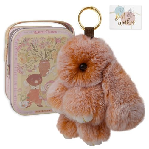 IKSII Bunny Lulu Keychain with Tin,Bunnylulu Handmade Soft Pompom Charms,Khaki Fluffy Bunny Keychain Accessories for Womens Valentine's Day Gift | Amazon (US)