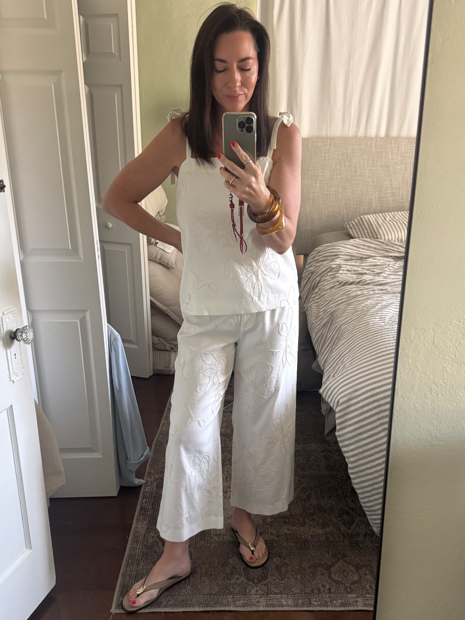 True to size! 

#vacationoutfit #summerset #thongsandals #banglebracelets #whiteset #linenset 

#LTKOver40 #LTKStyleTip #LTKSummerEdit