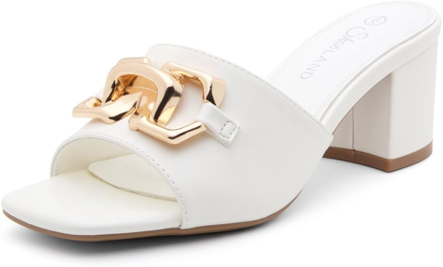 Shoe Land Women’s Low Block Heels 2025 – Square Open Toe Slip-On Mules with Metal Chain, Comf... | Amazon (US)