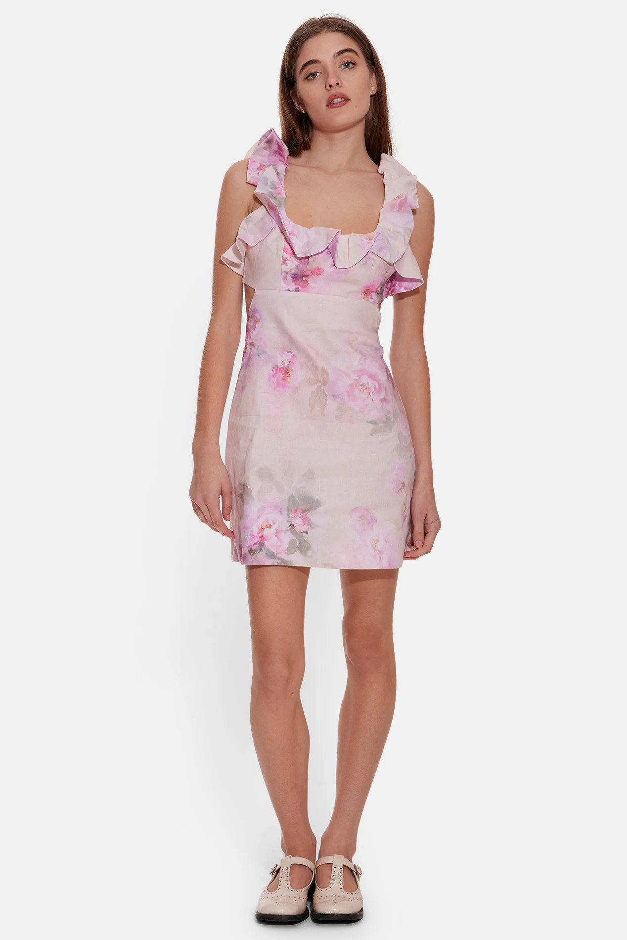 Crush Frill Mini Dress Pink Floral | Blue & Cream