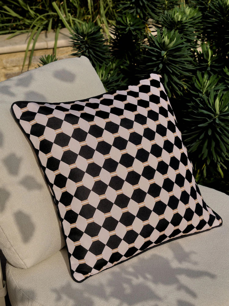 Black/White 50 x 50cm Indoor Outdoor Printed Geo Cushion | Next US
