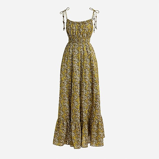Tie-shoulder cotton voile tiered dress in floral stripe | J. Crew US