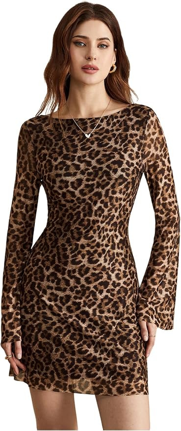 GORGLITTER Women's Y2k Mesh Sheer Leopard Print Mini Dress Concert Outfits | Amazon (US)