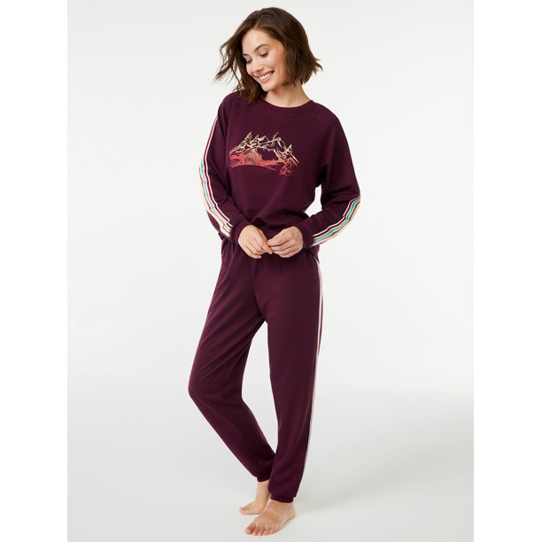 Joyspun Women's French Terrycloth Holiday Pajama Gift Set, 2-Piece, Sizes up to 3X - Walmart.com | Walmart (US)