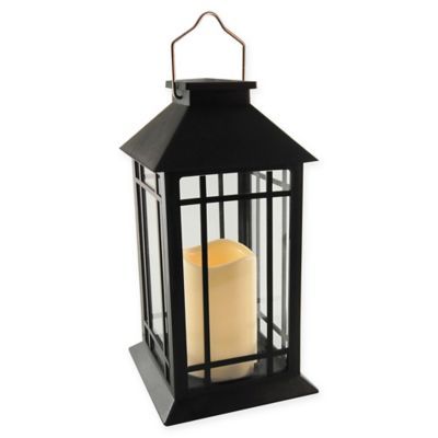 Solar Powered Black Lantern with LED Candle | Bed Bath & Beyond