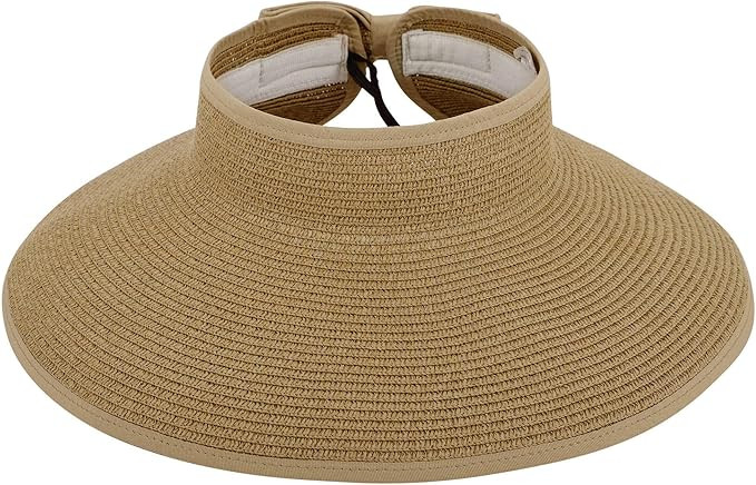 Women Sun Visors Wide Brim Foldable Packable Roll Up Ponytail Beach Hat Straw Visor Sun Hats | Amazon (US)
