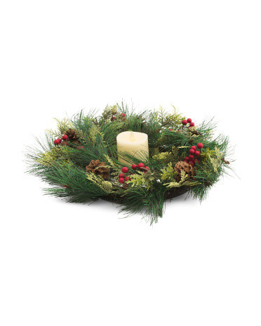 3x4.5 Unscented Moving Flame Led Candle With Christmas Wreath Ring | Marshalls