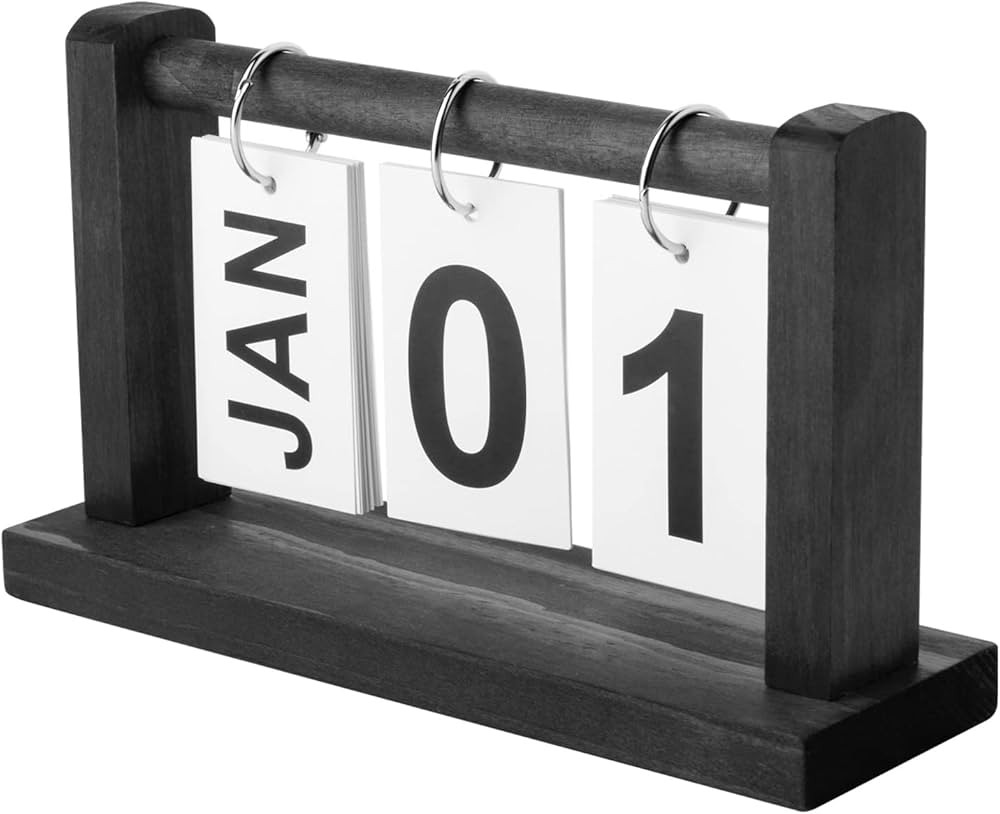Wooden Perpetual Desk Calendar,Vintage Flip Desktop Calender,Black Calendar for Home Office Weddi... | Amazon (US)