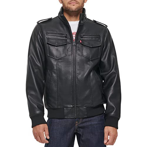 Levi's Men's Faux Leather Sherpa Aviator Bomber Jacket, Black/Quilted Lining, XX-Large | Amazon (US)