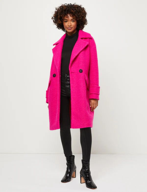 Double Breasted Boucle Coat Hot Pink | BCBG Max Azria 
