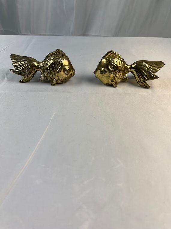 Vintage 70’s pair of Solid Brass Fancy Fantail Goldfish Figurines/Paperweights | Etsy (US)