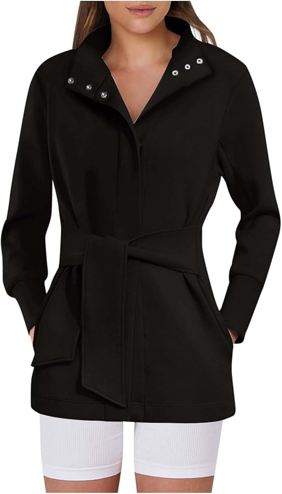 Womens Belted Fall Jackets Open Front Wrap Trench Coat Long Sleeve Casual Dressy Travel Outerwear... | Amazon (US)