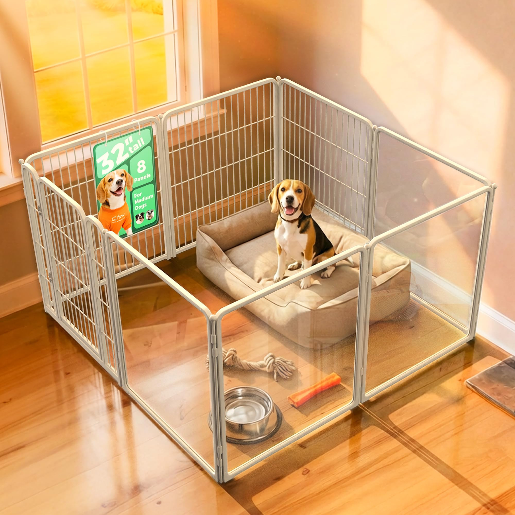 FXW AuraSpace Pro Metal & Acrylic Indoor Dog Playpen, Acrylic & Wire Hybrid Functional Design, 32... | Amazon (US)