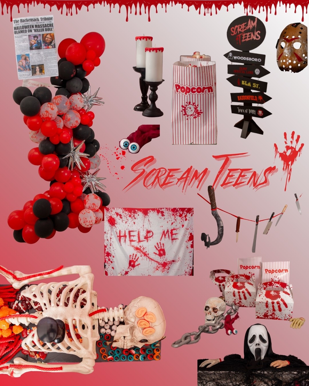 🚨 TRICK OR THEME DROP #4 🚨
This week’s drop: Scream Teens 🎬👻🔪
 
Blood-soaked backdrops, hanging weapons, and roses dripping red set the scene—yes, Ghostface, Jason, and the rest of your slasher favorites have RSVP’d. 🌹🔪👻
It’s a Halloween slasher marathon made for teens—jump scares spill snacks, skeleton boards overflow with candy guts, and every detail feels straight out of a horror flick.
 
Here’s what you’ll find in this drop:
✨ DIY horror directional sign pointing to classic locations
🌹 Guest detail: a bloody rose for each teen
🎲 Activity: slasher movie marathon + jump scares
🛒 Shop-the-look picks for a blood-soaked setup
⚡ Pro hack: serve treats inside your skeleton charcuterie board—body part candy, cinnamon roll guts, Twizzler veins + more
💀 Save this inspo for your Halloween party

👻 FOLLOW so you don’t miss the next drop
#trickortheme #screamteens #slasherpart #halloweenpartyideas

#LTKHalloween #LTKSeasonal #LTKParties