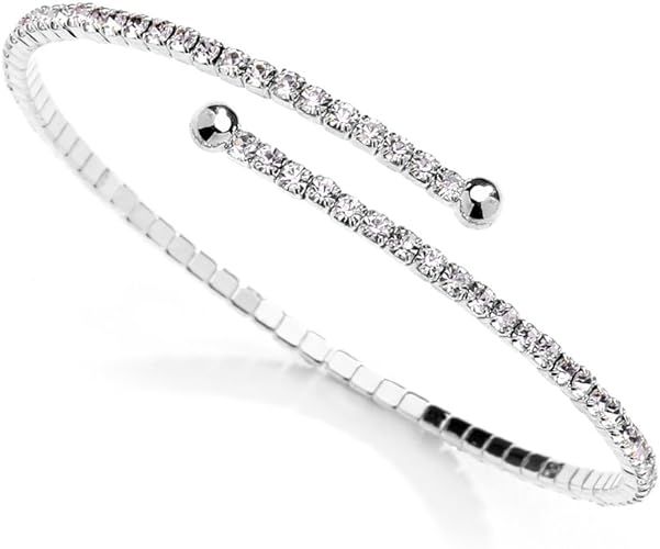 Mariell Austrian Crystal Rhinestone Silver Cuff Bracelet 1-Row Fashion Bangle - Wedding, Prom, Br... | Amazon (US)